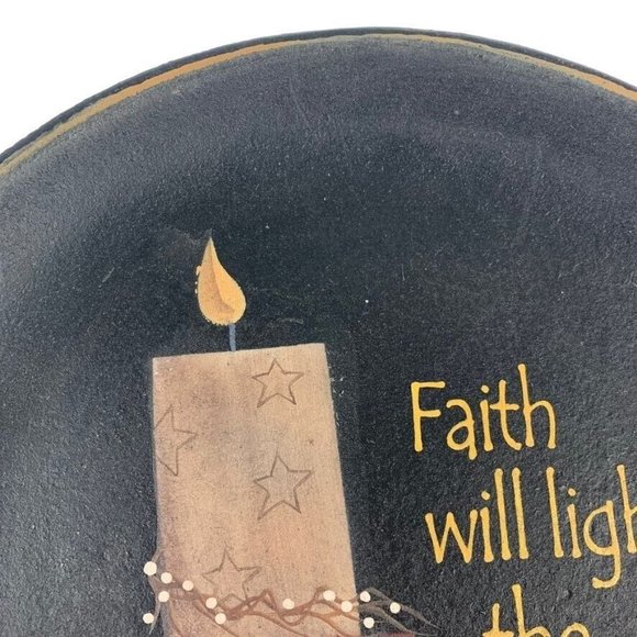 Faith Will Light The Way Painted Decorative Wood Plate Donna White Rustic Farm - Picture 3 of 8